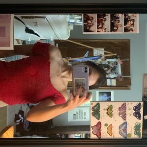 Red PACSUN off the should crop top